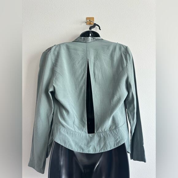 Vintage 80s Sage Green Waterfall Jacket Lace Applique Cut Out Back Size M - Picture 5 of 7